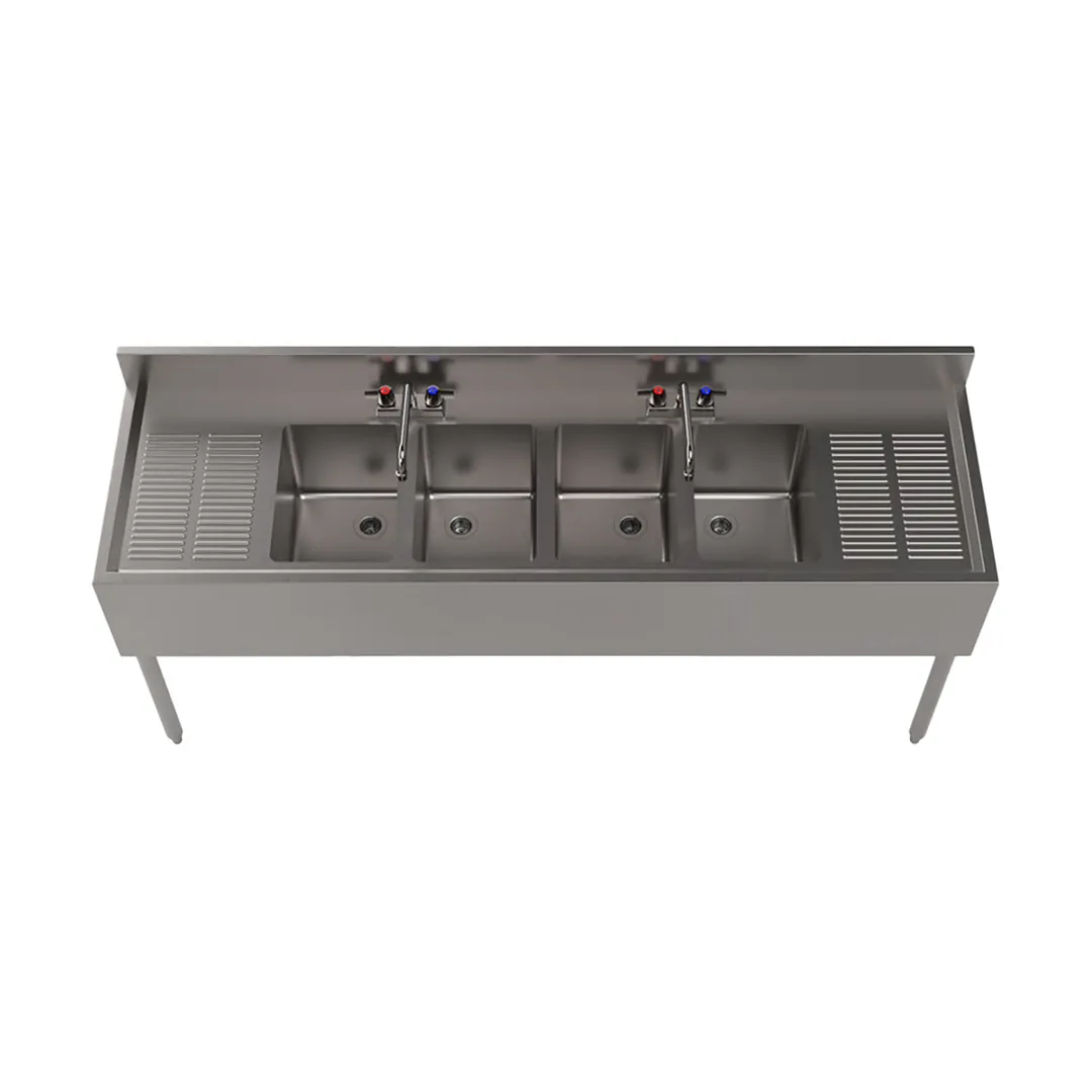 BK Resources UB4-21-472TS 72" Underbar Sink Units, 4 Compartment with 2 Drainboards