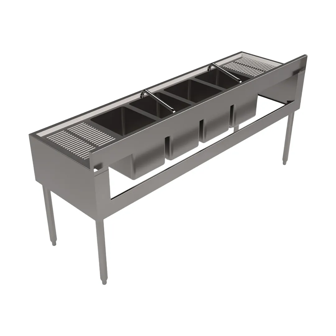 BK Resources UB4-21-472TS 72" Underbar Sink Units, 4 Compartment with 2 Drainboards