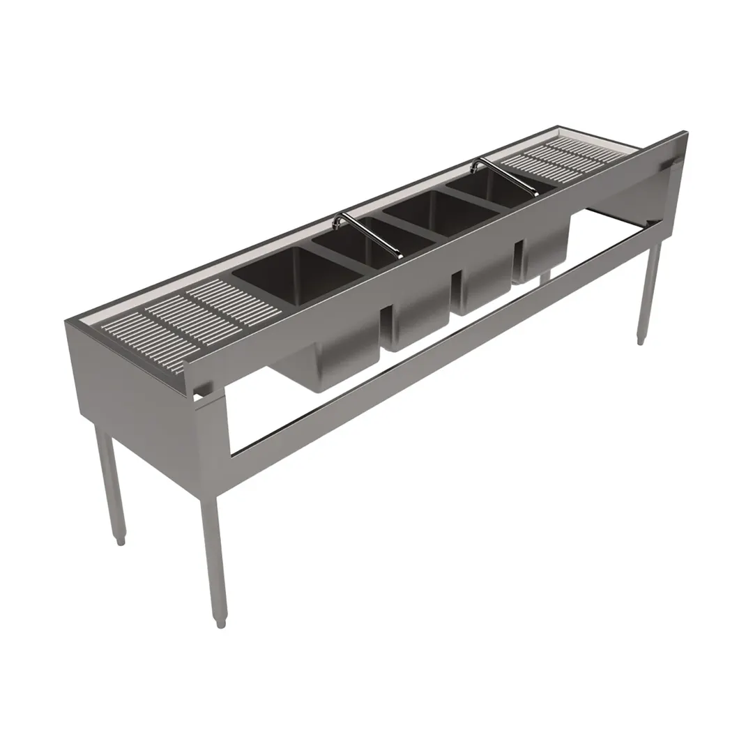 BK Resources UB4-21-484TS 84" Underbar Sink Units, 4 Compartment with 2 Drainboards