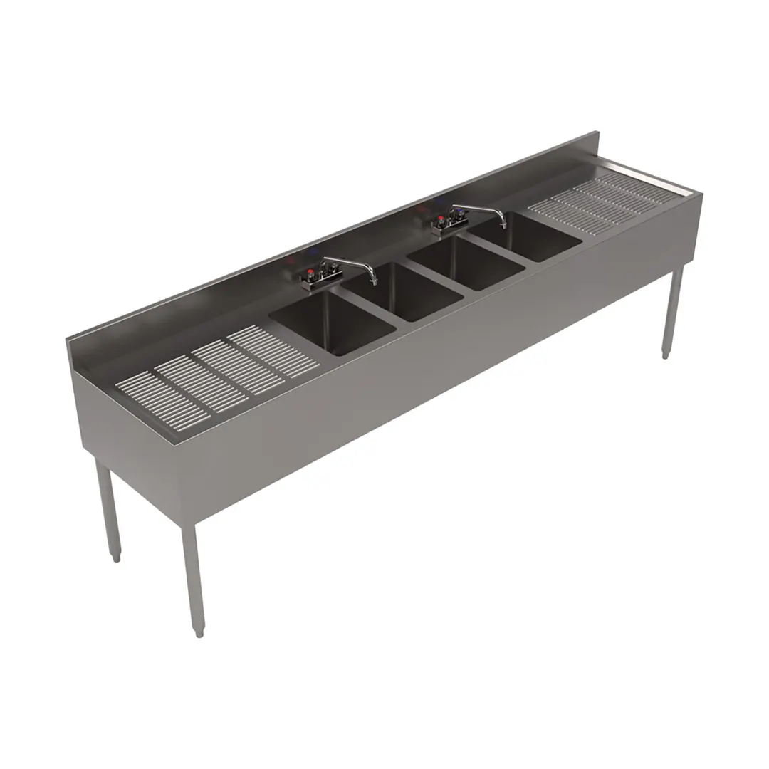BK Resources UB4-21-496TS 96" Underbar Sink Units, 4 Compartment with 2 Drainboards