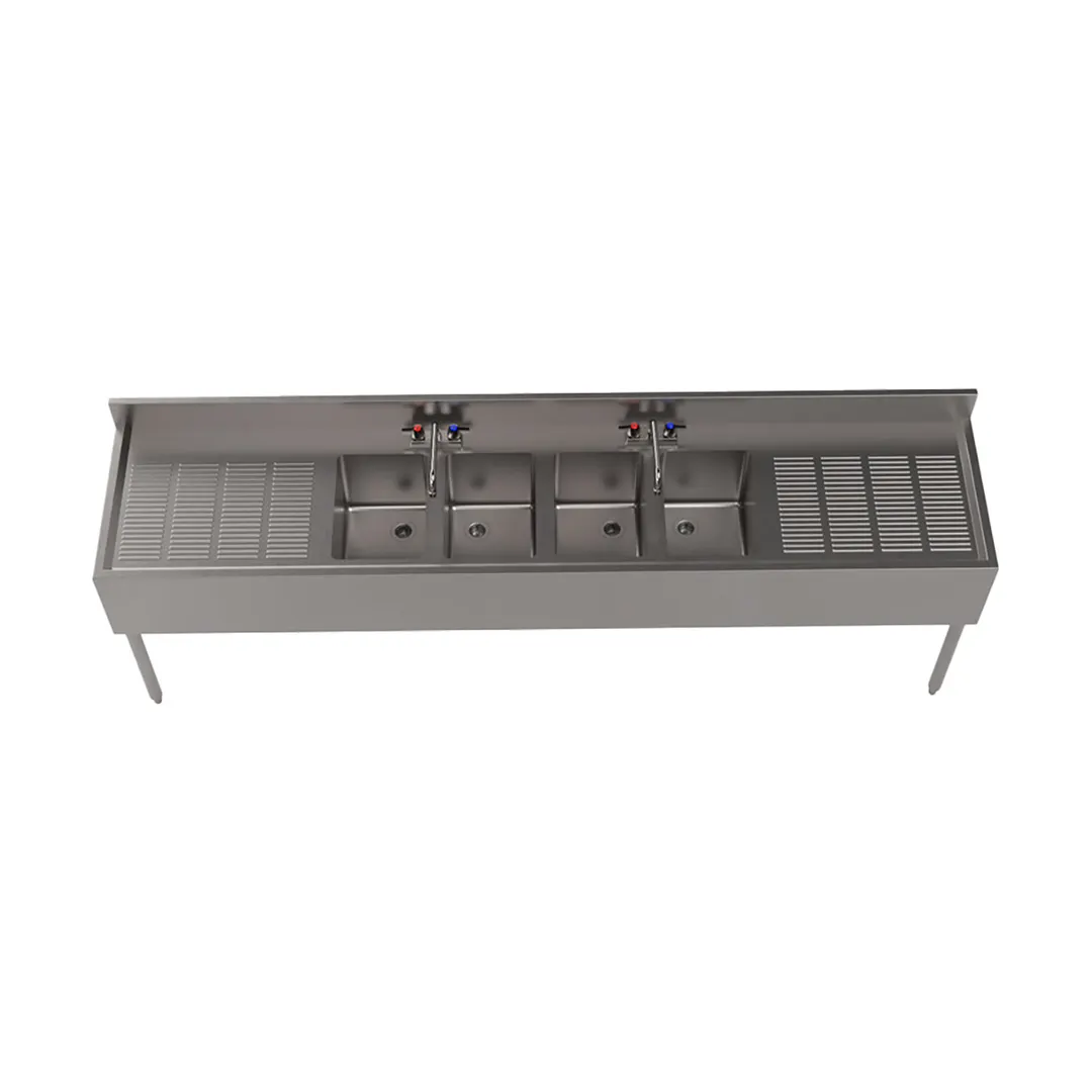 BK Resources UB4-21-496TS 96" Underbar Sink Units, 4 Compartment with 2 Drainboards