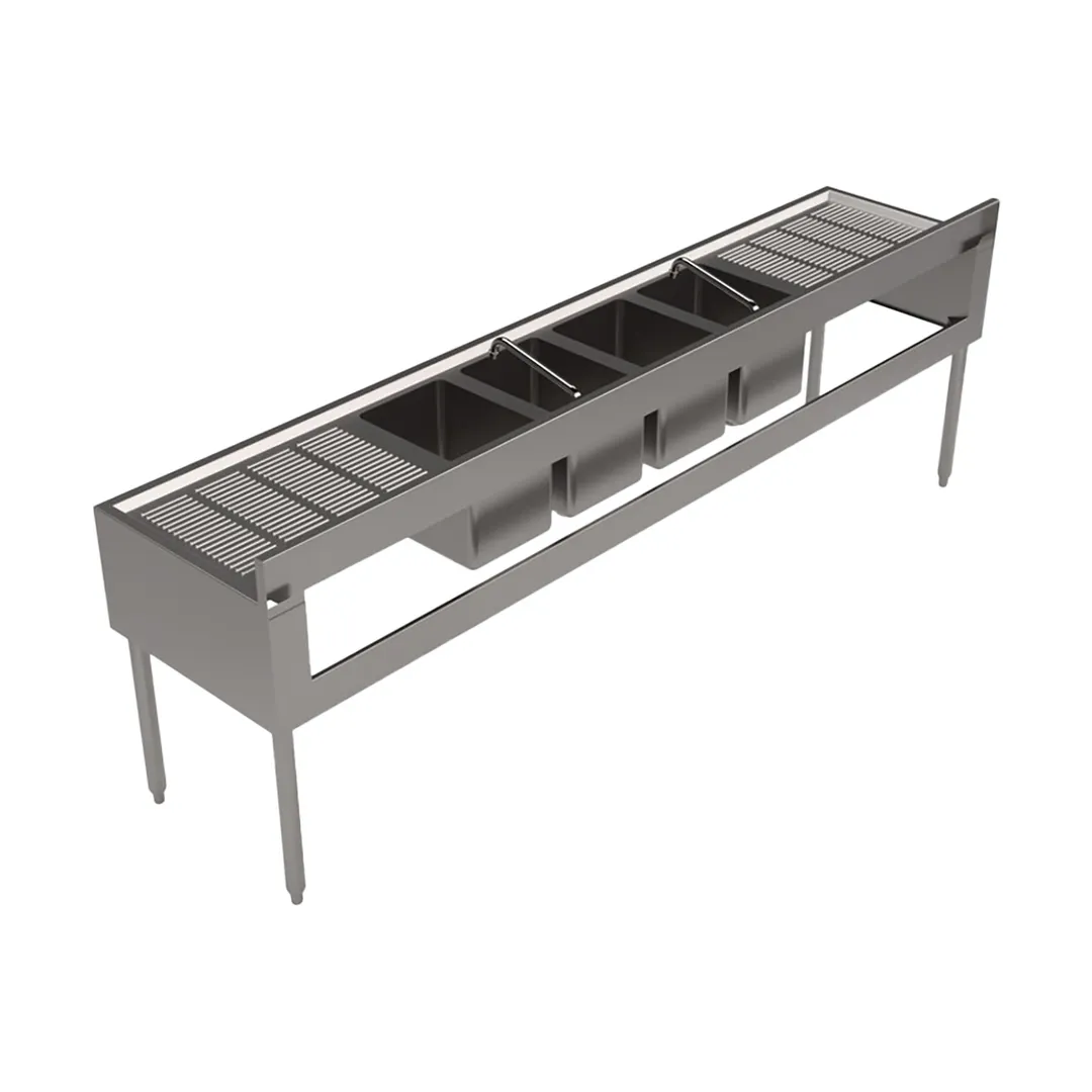 BK Resources UB4-21-496TS 96" Underbar Sink Units, 4 Compartment with 2 Drainboards