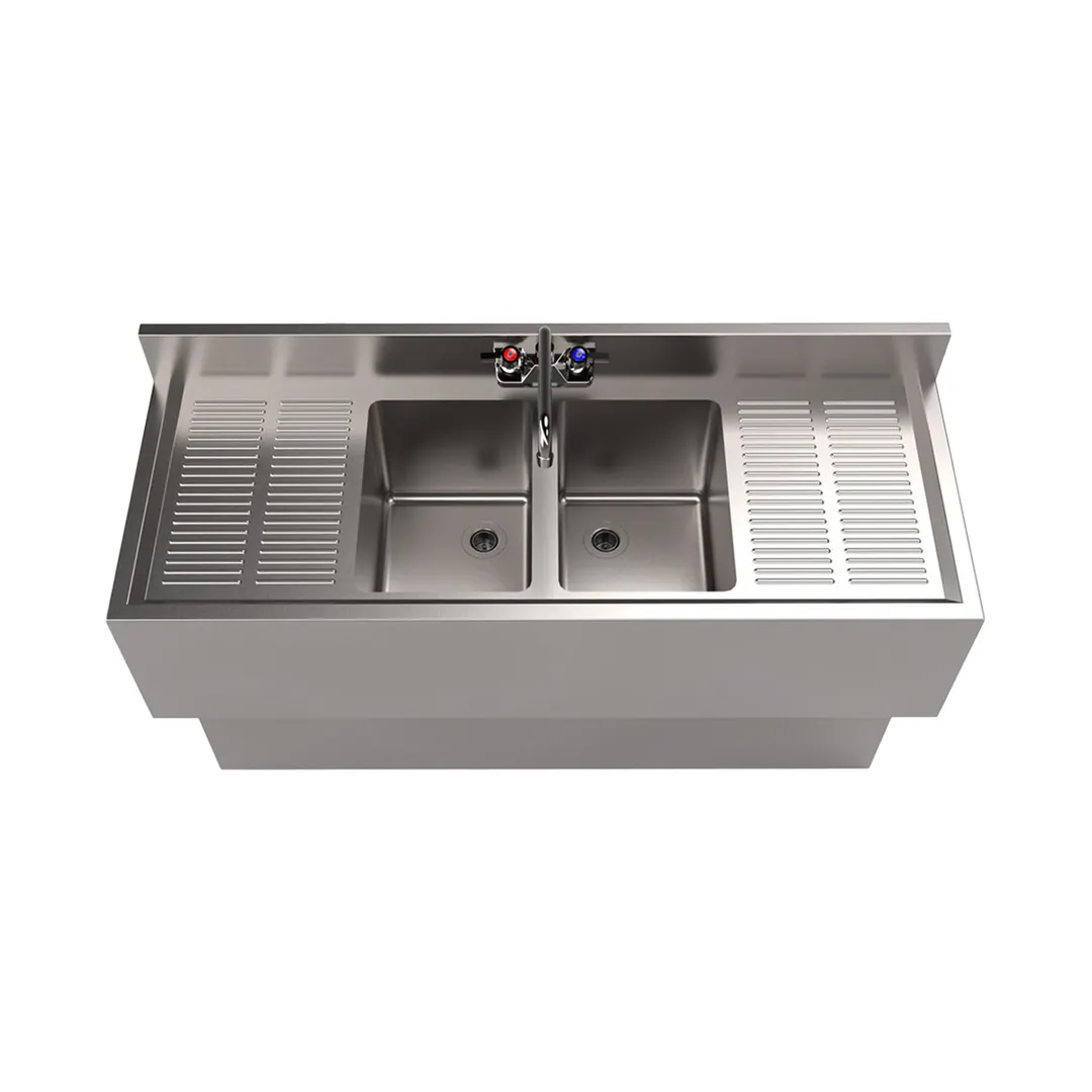 BK Resources UBB-18-248TS Underbar Sink Units, 2 Compartment with 2 Drainboards