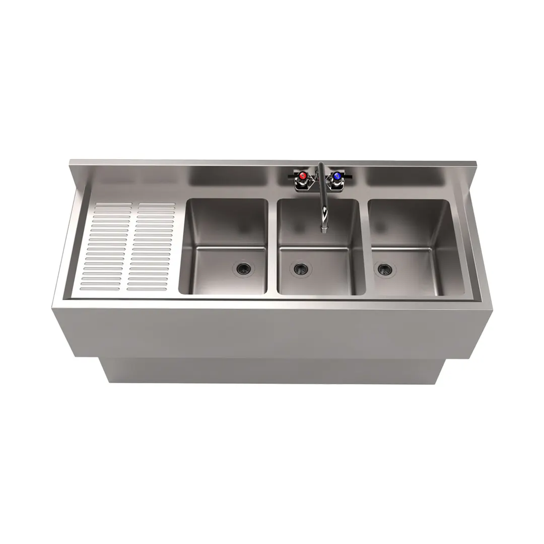 BK Resources UBB-18-348LS Underbar Sink Units, 3 Compartment with Left Drainboard