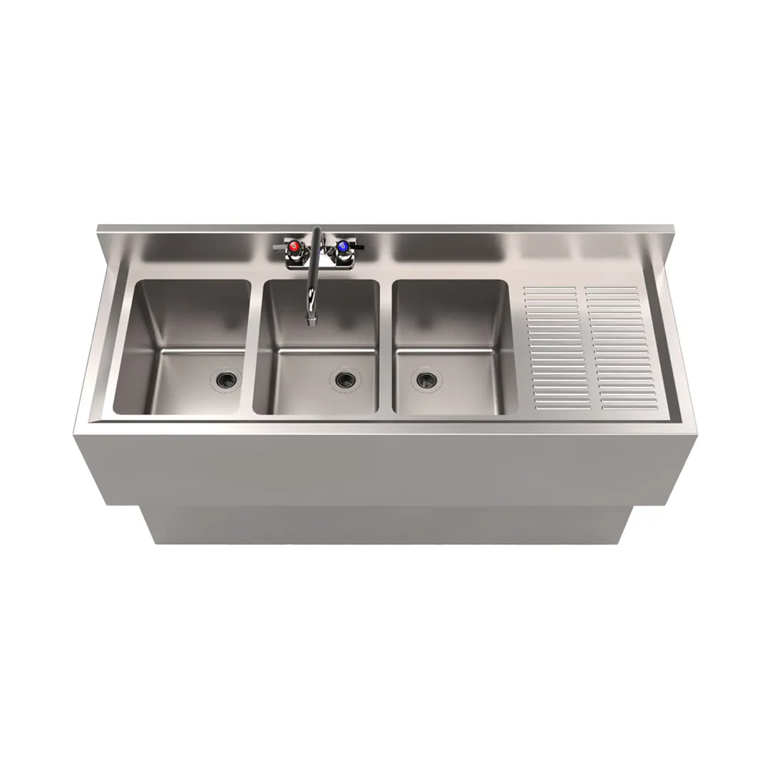 BK Resources UBB-18-348RS Underbar Sink Units, 3 Compartment with Right Drainboard