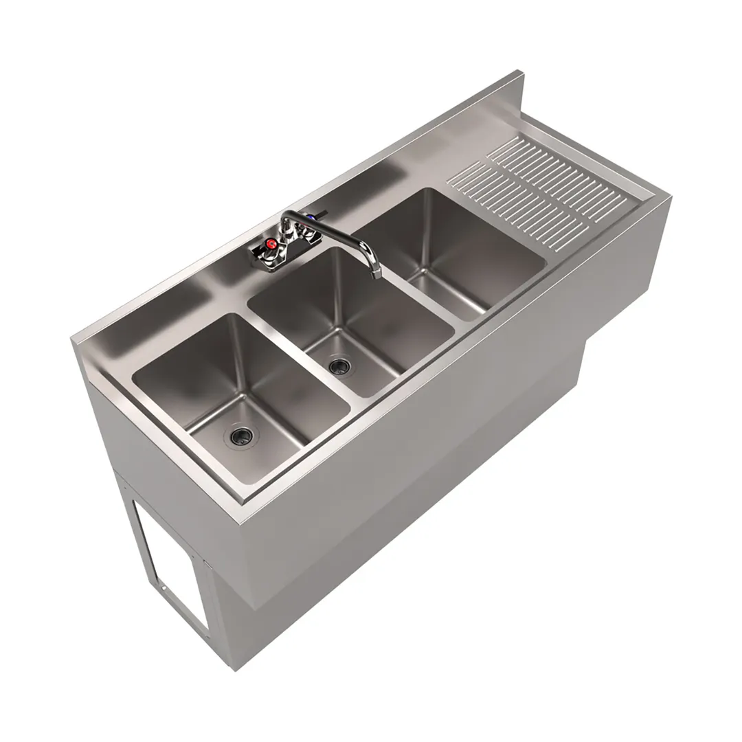 BK Resources UBB-18-348RS Underbar Sink Units, 3 Compartment with Right Drainboard