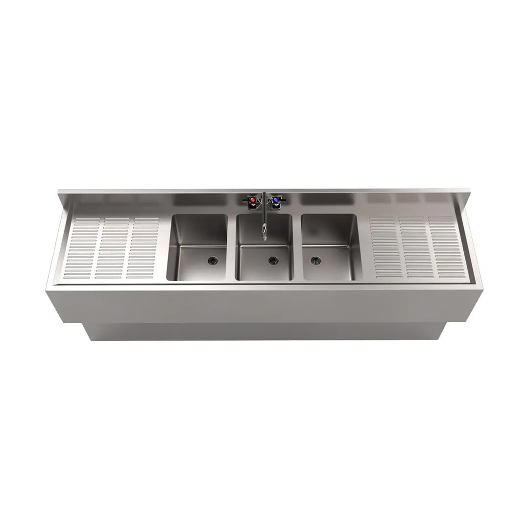 BK Resources UBB-18-372TS Underbar Sink Units, 3 Compartment with 2 Drainboards