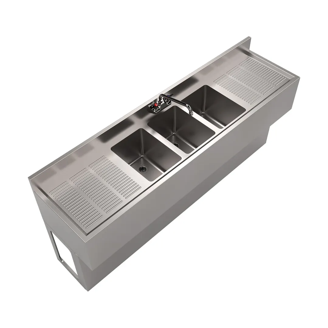BK Resources UBB-18-372TS Underbar Sink Units, 3 Compartment with 2 Drainboards