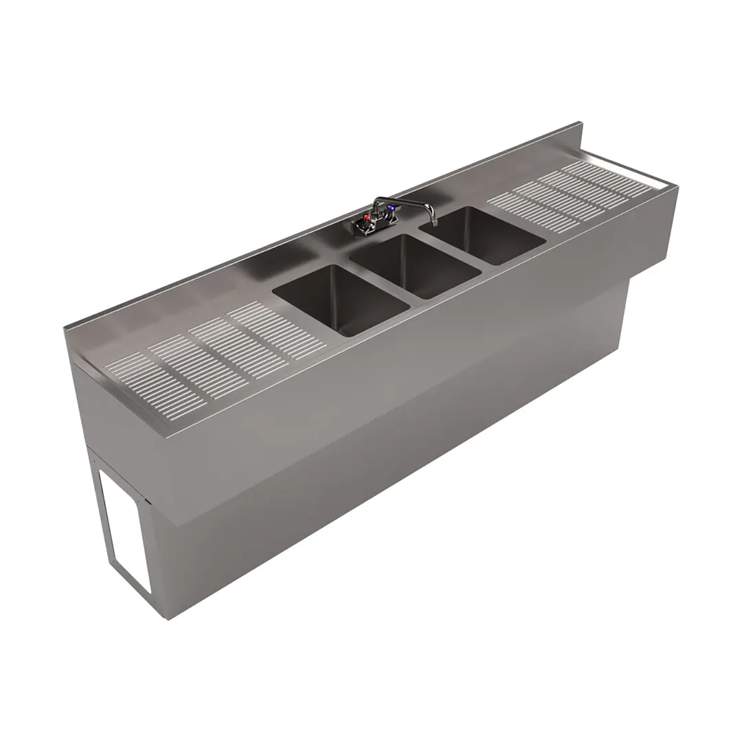 BK Resources UBB-18-384TS Underbar Sink Units, 3 Compartment with 2 Drainboards