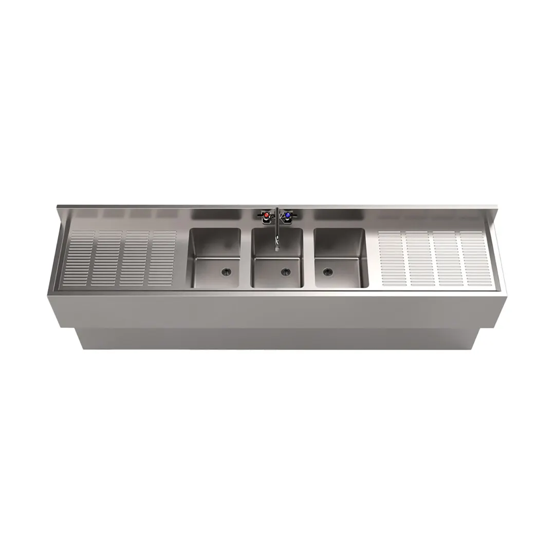 BK Resources UBB-18-384TS Underbar Sink Units, 3 Compartment with 2 Drainboards