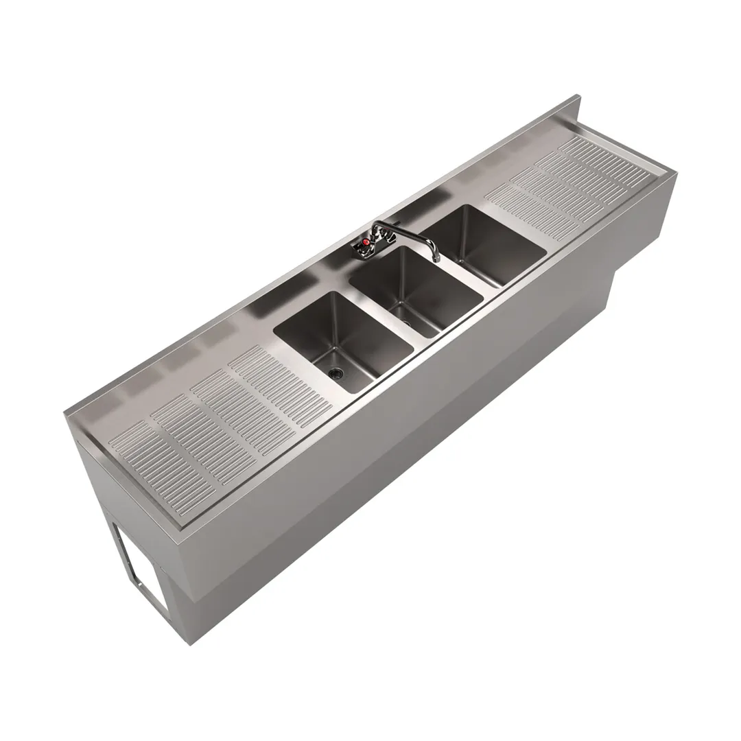 BK Resources UBB-18-384TS Underbar Sink Units, 3 Compartment with 2 Drainboards