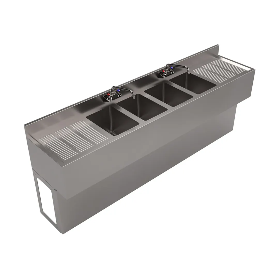 BK Resources UBB-18-484TS Underbar Sink Units, 4 Compartment with 2 Drainboards
