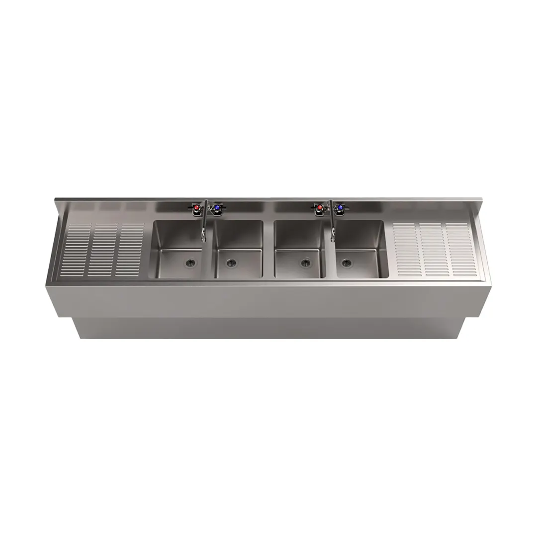 BK Resources UBB-18-484TS Underbar Sink Units, 4 Compartment with 2 Drainboards