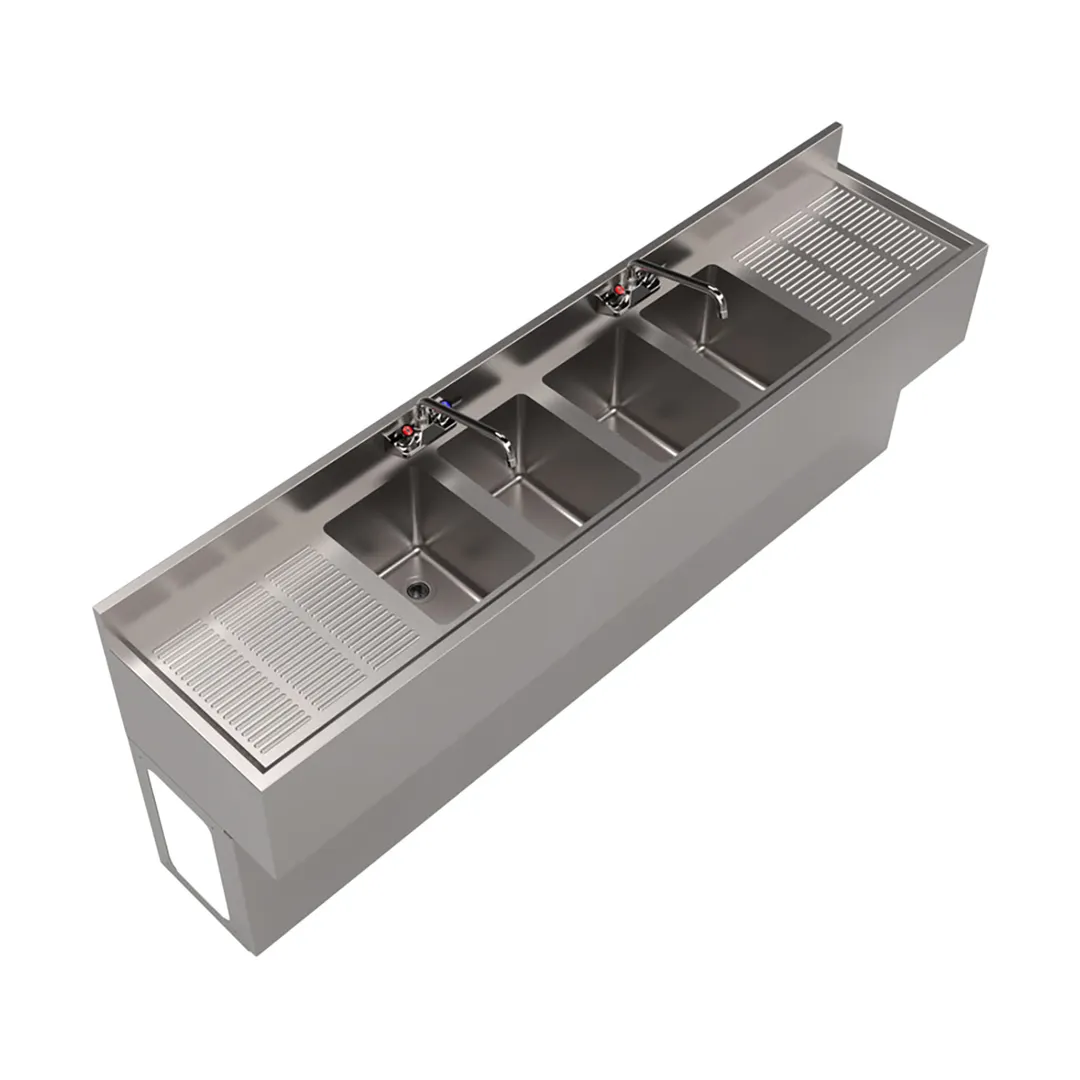 BK Resources UBB-18-484TS Underbar Sink Units, 4 Compartment with 2 Drainboards