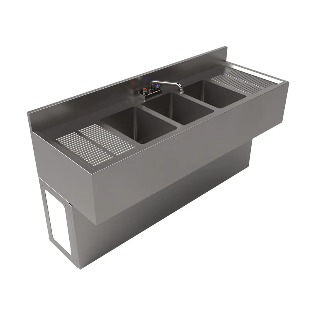 BK Resources UBB-21-360TS Underbar Sink Units, 3 Compartment with 2 Drainboards
