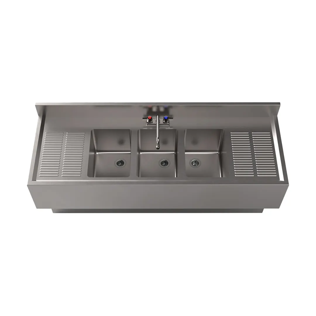 BK Resources UBB-21-360TS Underbar Sink Units, 3 Compartment with 2 Drainboards