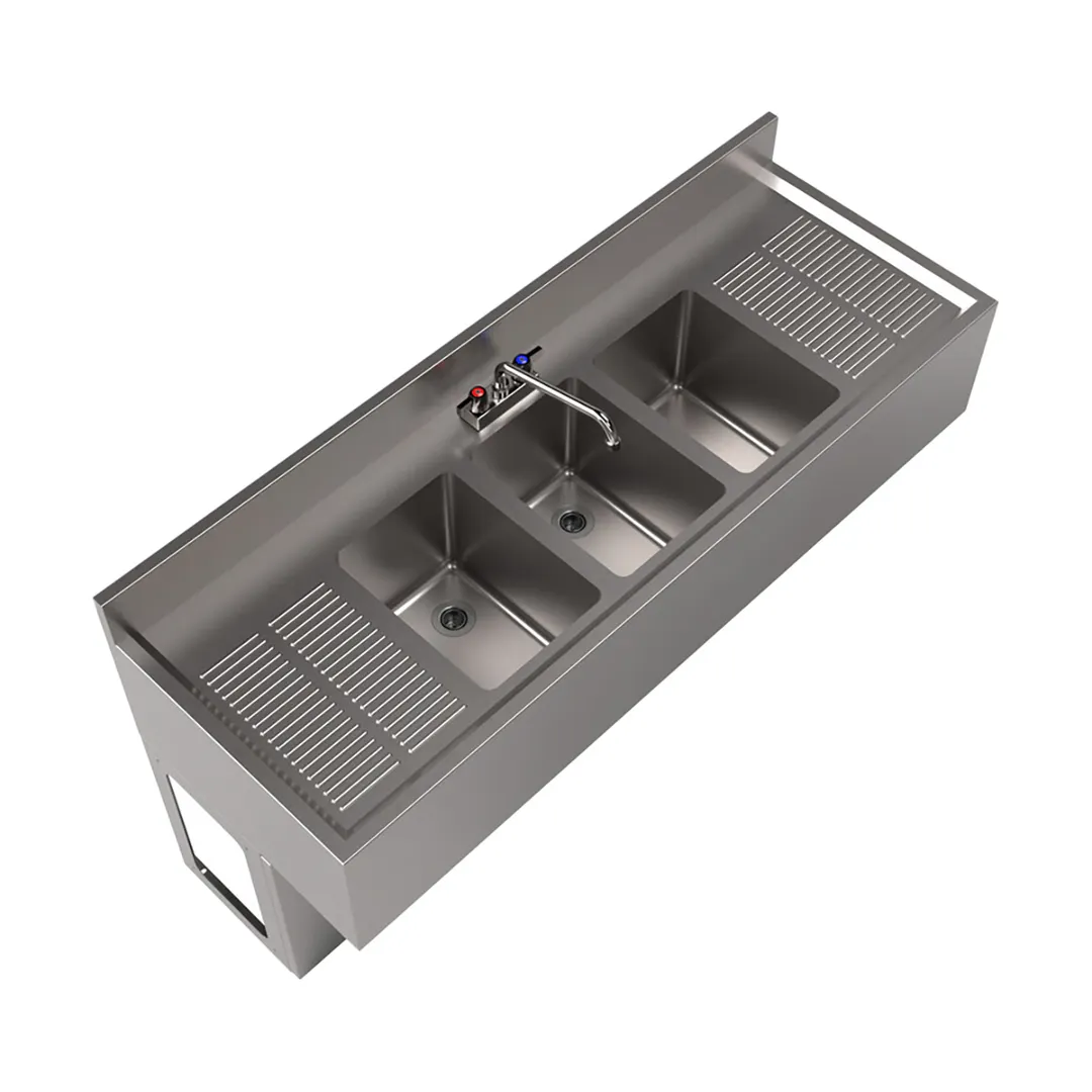 BK Resources UBB-21-360TS Underbar Sink Units, 3 Compartment with 2 Drainboards