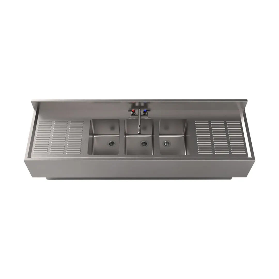 BK Resources UBB-21-372TS Underbar Sink Units, 3 Compartment with 2 Drainboards