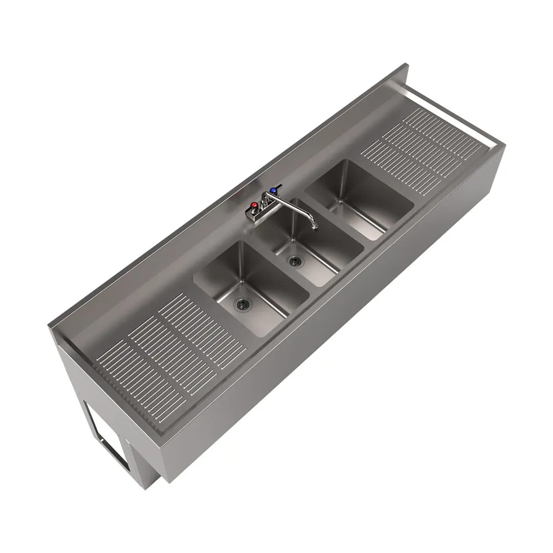 BK Resources UBB-21-372TS Underbar Sink Units, 3 Compartment with 2 Drainboards