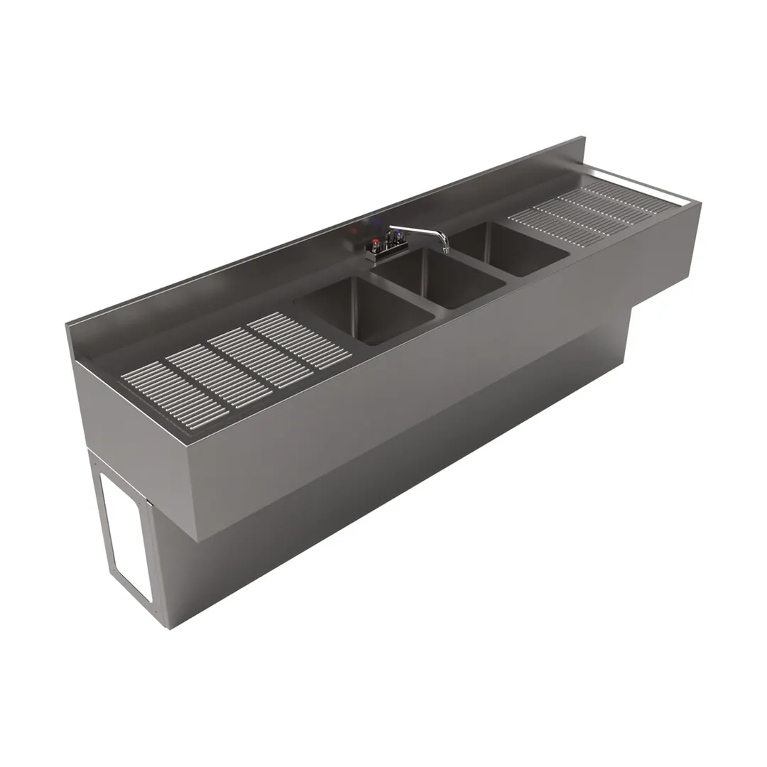 BK Resources UBB-21-384TS Underbar Sink Units, 3 Compartment with 2 Drainboards