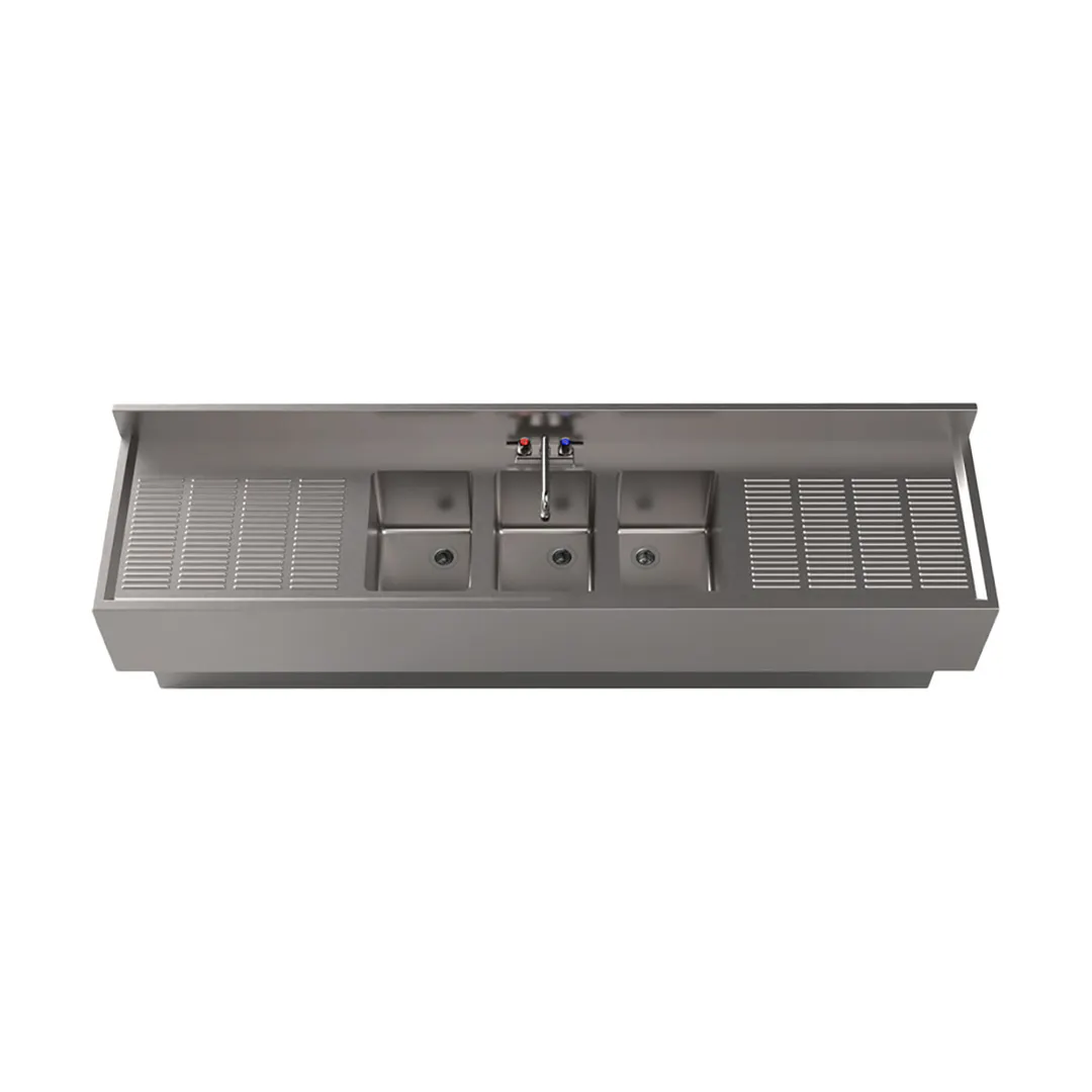 BK Resources UBB-21-384TS Underbar Sink Units, 3 Compartment with 2 Drainboards