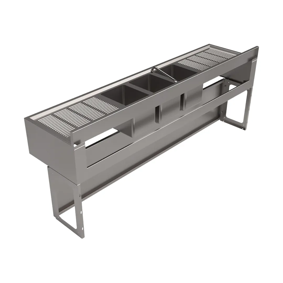 BK Resources UBB-21-384TS Underbar Sink Units, 3 Compartment with 2 Drainboards