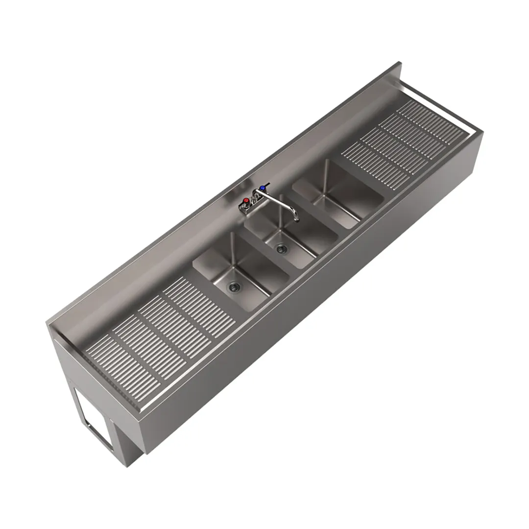BK Resources UBB-21-384TS Underbar Sink Units, 3 Compartment with 2 Drainboards