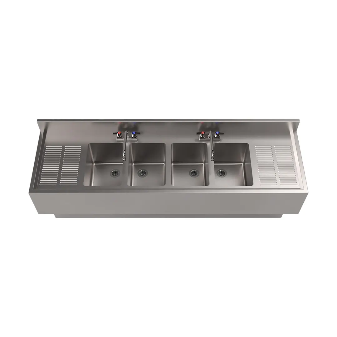 BK Resources UBB-21-472TS Underbar Sink Units, 4 Compartment with 2 Drainboards