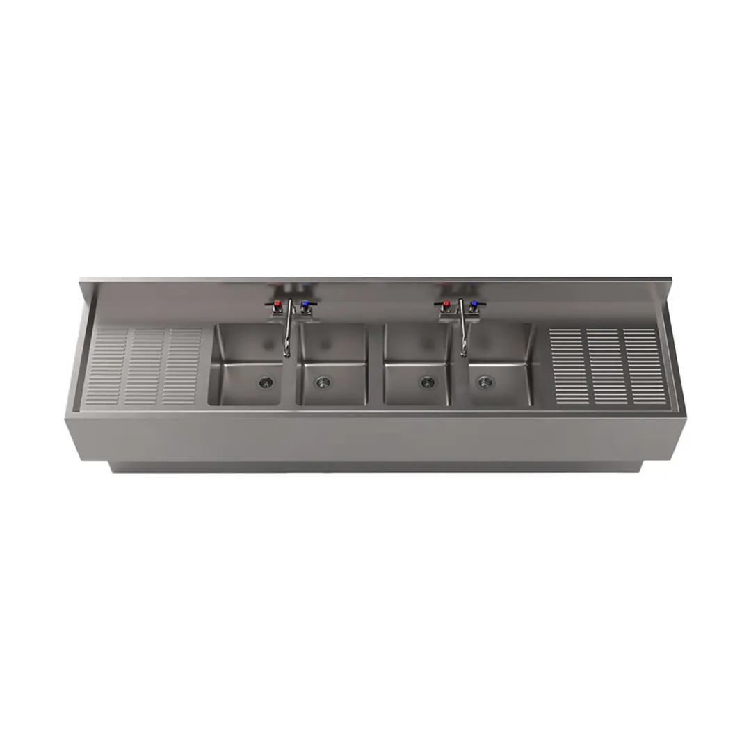 BK Resources UBB-21-484TS Underbar Sink Units, 4 Compartment with 2 Drainboards