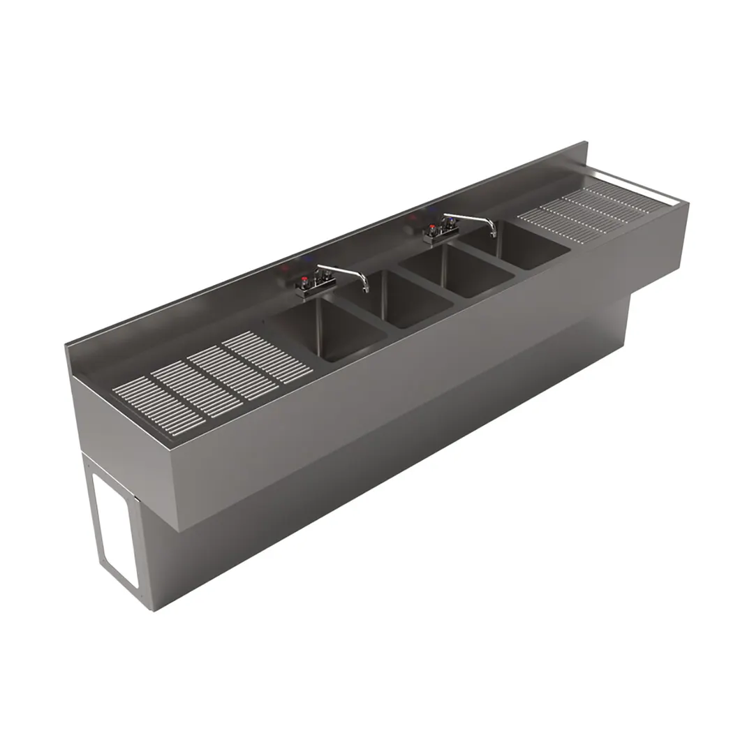 BK Resources UBB-21-496TS Underbar Sink Units, 4 Compartment with 2 Drainboards