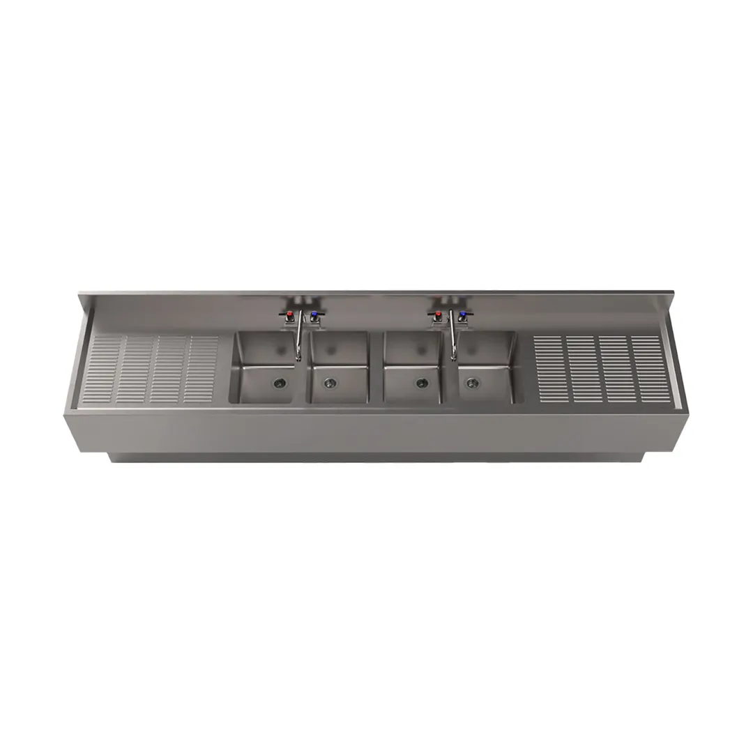 BK Resources UBB-21-496TS Underbar Sink Units, 4 Compartment with 2 Drainboards