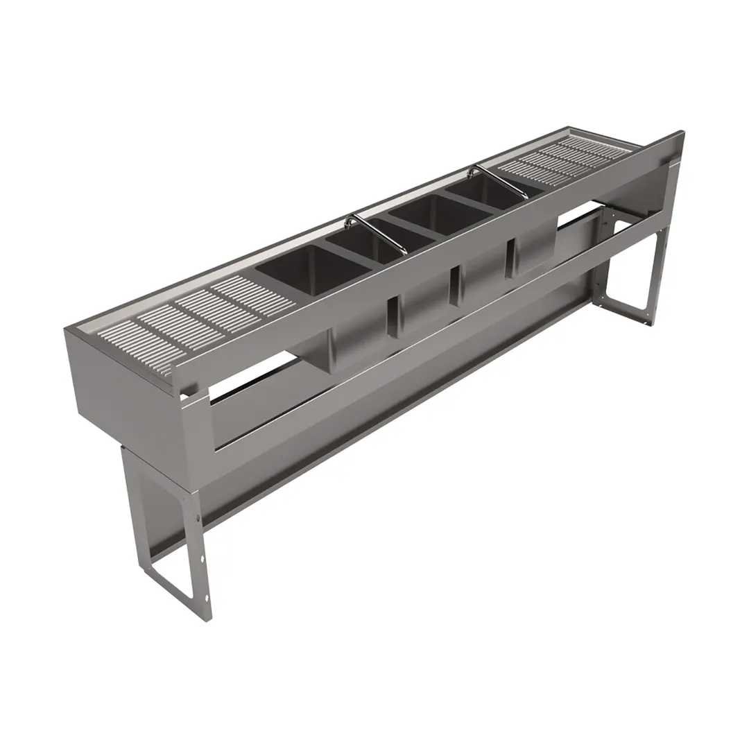 BK Resources UBB-21-496TS Underbar Sink Units, 4 Compartment with 2 Drainboards