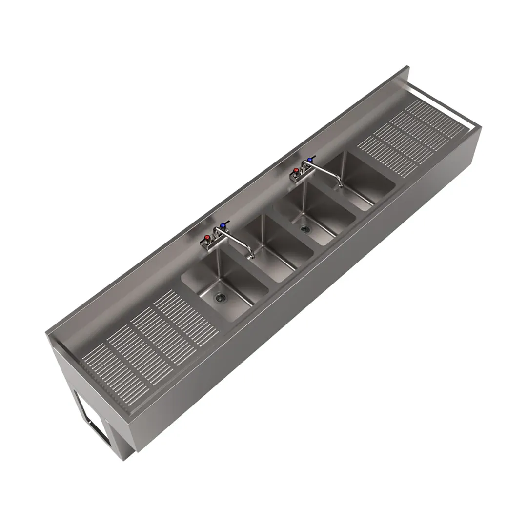 BK Resources UBB-21-496TS Underbar Sink Units, 4 Compartment with 2 Drainboards