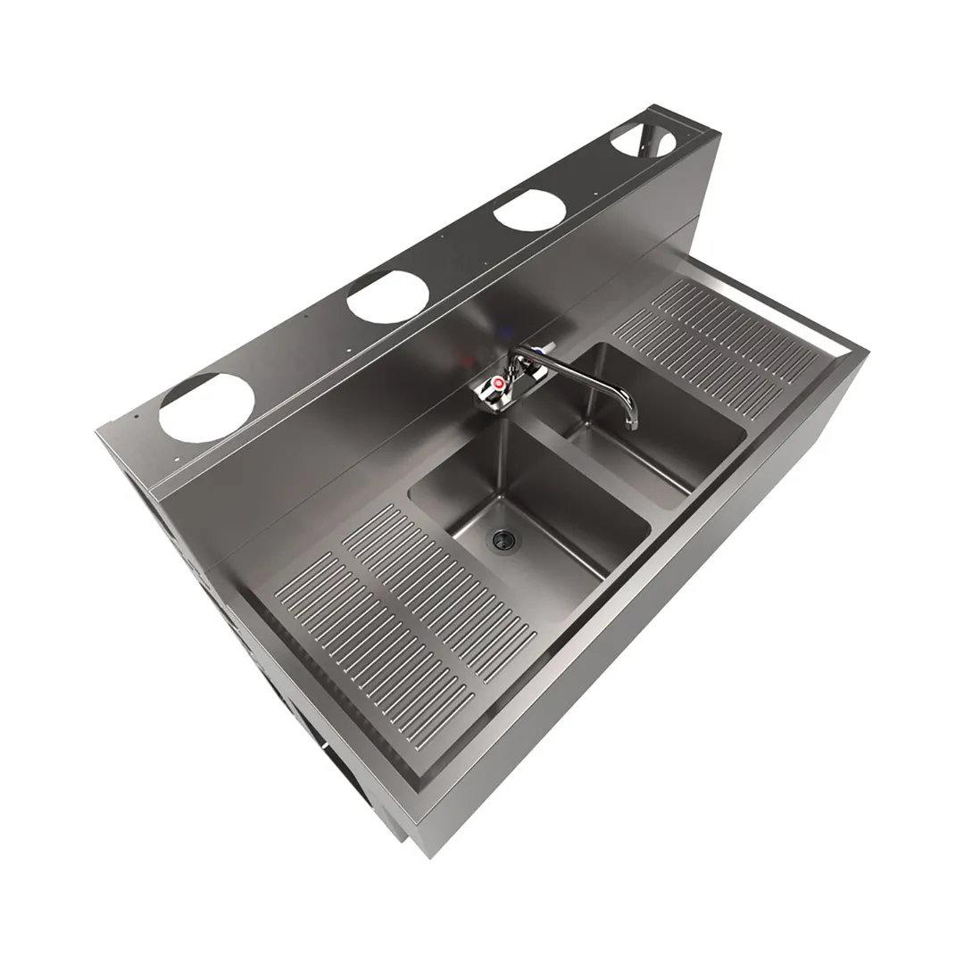 BK Resources UBDW-18-248TS Underbar Sink Units, 2 Compartment with 2 Drainboards
