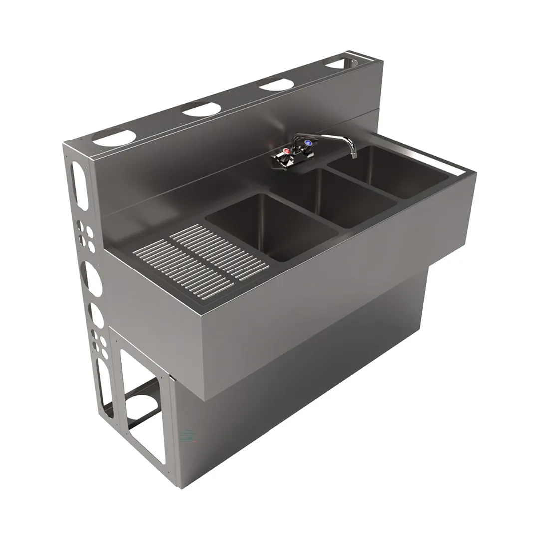 BK Resources UBDW-18-348LS Underbar Sink Units, 3 Compartment with Left Drainboard
