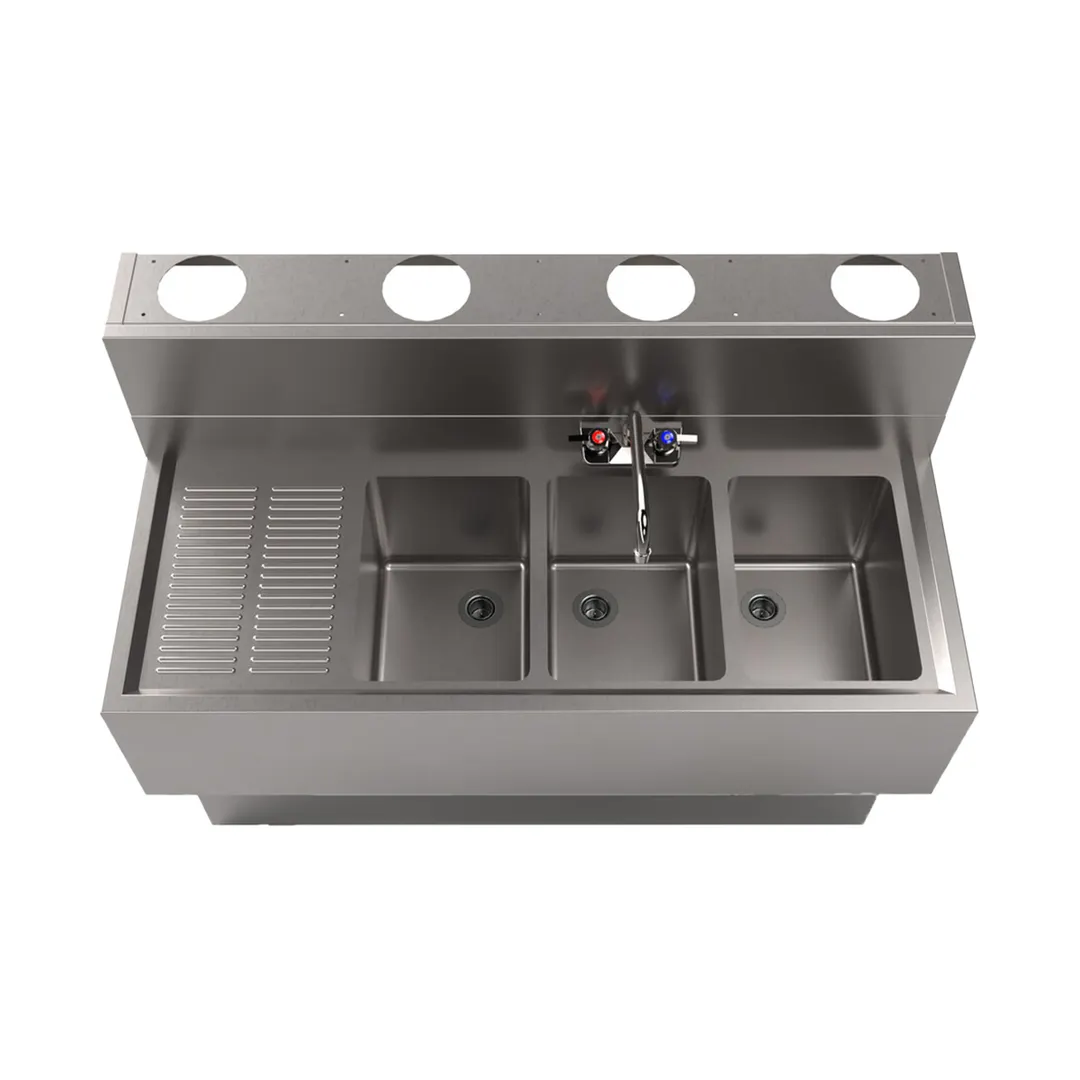 BK Resources UBDW-18-348LS Underbar Sink Units, 3 Compartment with Left Drainboard