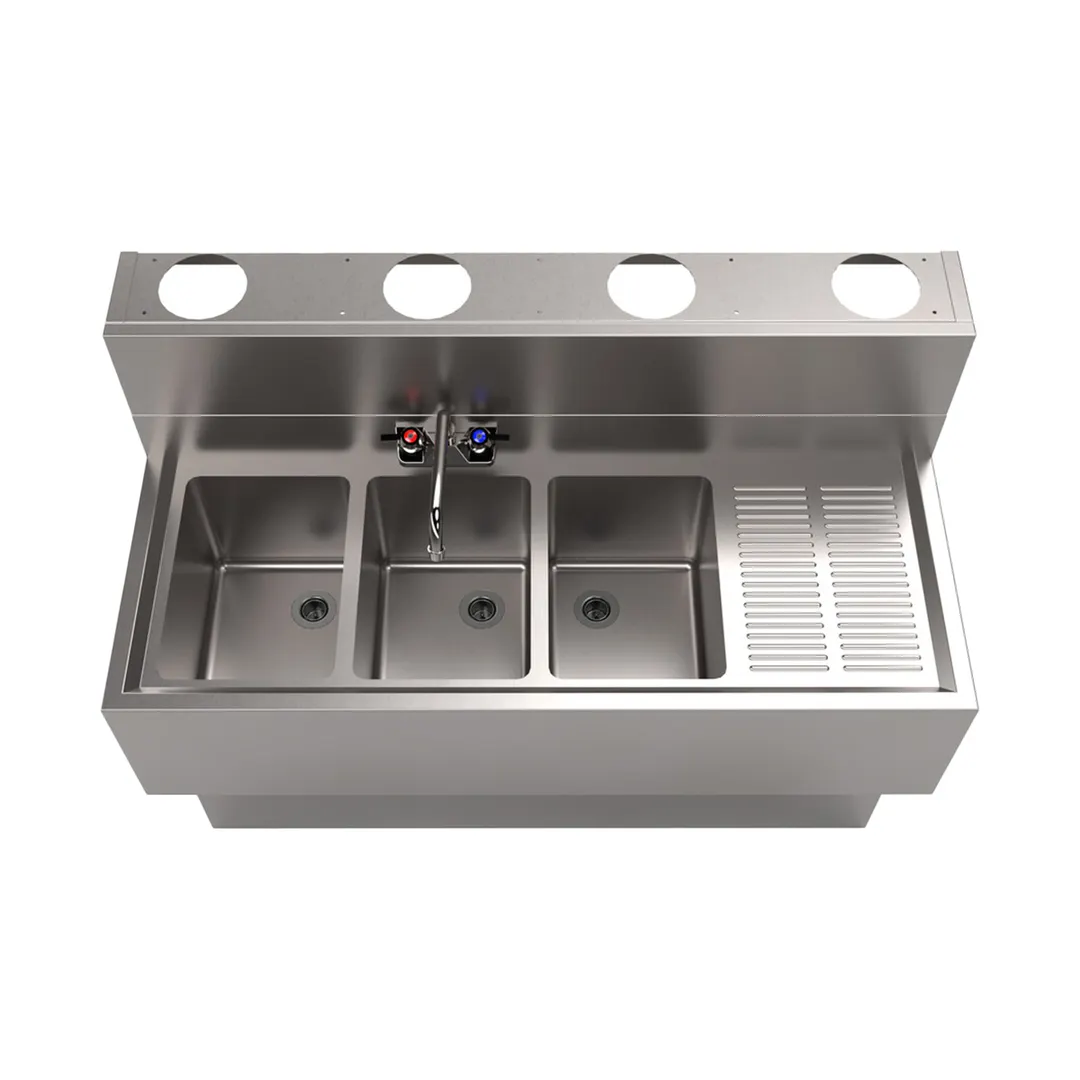 BK Resources UBDW-18-348RS Underbar Sink Units, 3 Compartment with Right Drainboard