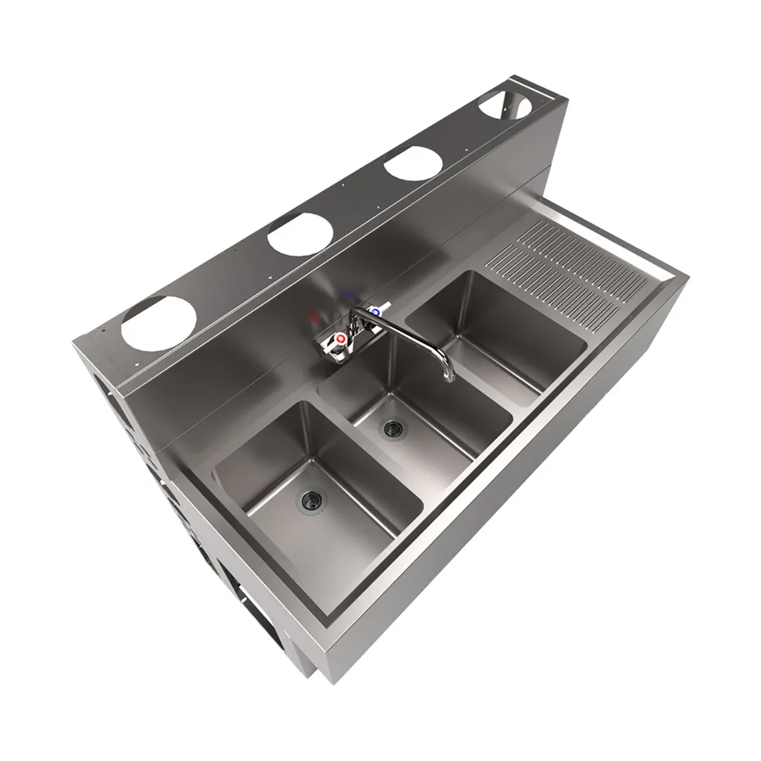 BK Resources UBDW-18-348RS Underbar Sink Units, 3 Compartment with Right Drainboard