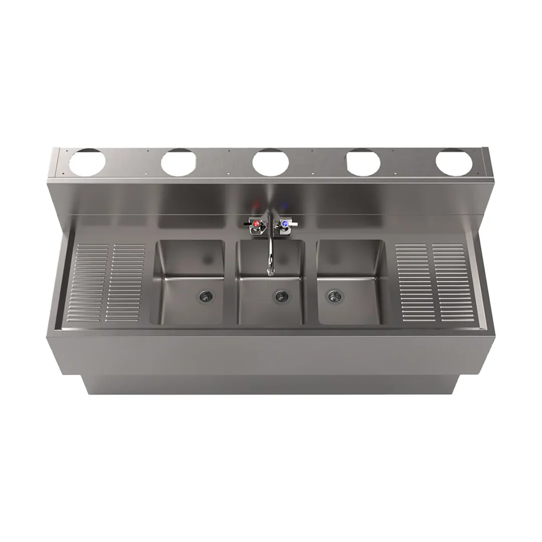 BK Resources UBDW-18-360TS Underbar Sink Units, 3 Compartment with 2 Drainboards