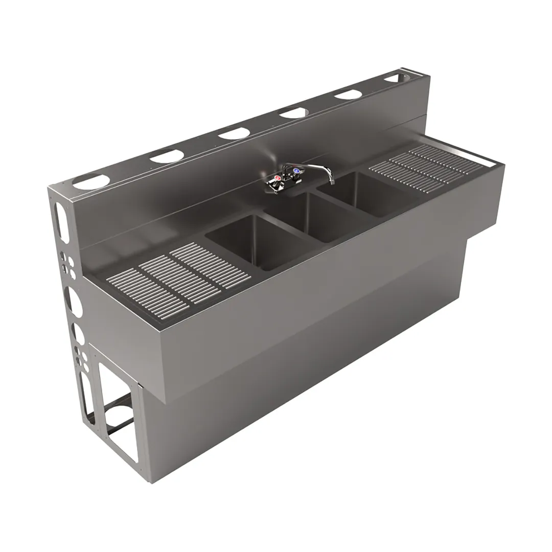 BK Resources UBDW-18-372TS Underbar Sink Units, 3 Compartment with 2 Drainboards