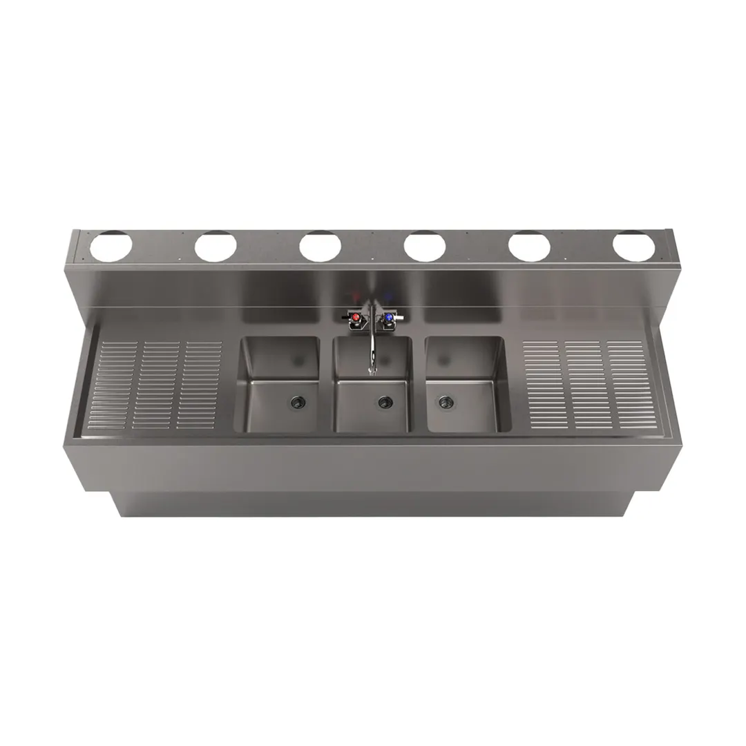 BK Resources UBDW-18-372TS Underbar Sink Units, 3 Compartment with 2 Drainboards