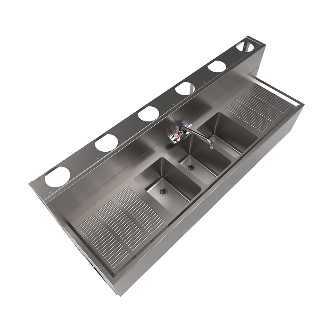 BK Resources UBDW-18-372TS Underbar Sink Units, 3 Compartment with 2 Drainboards