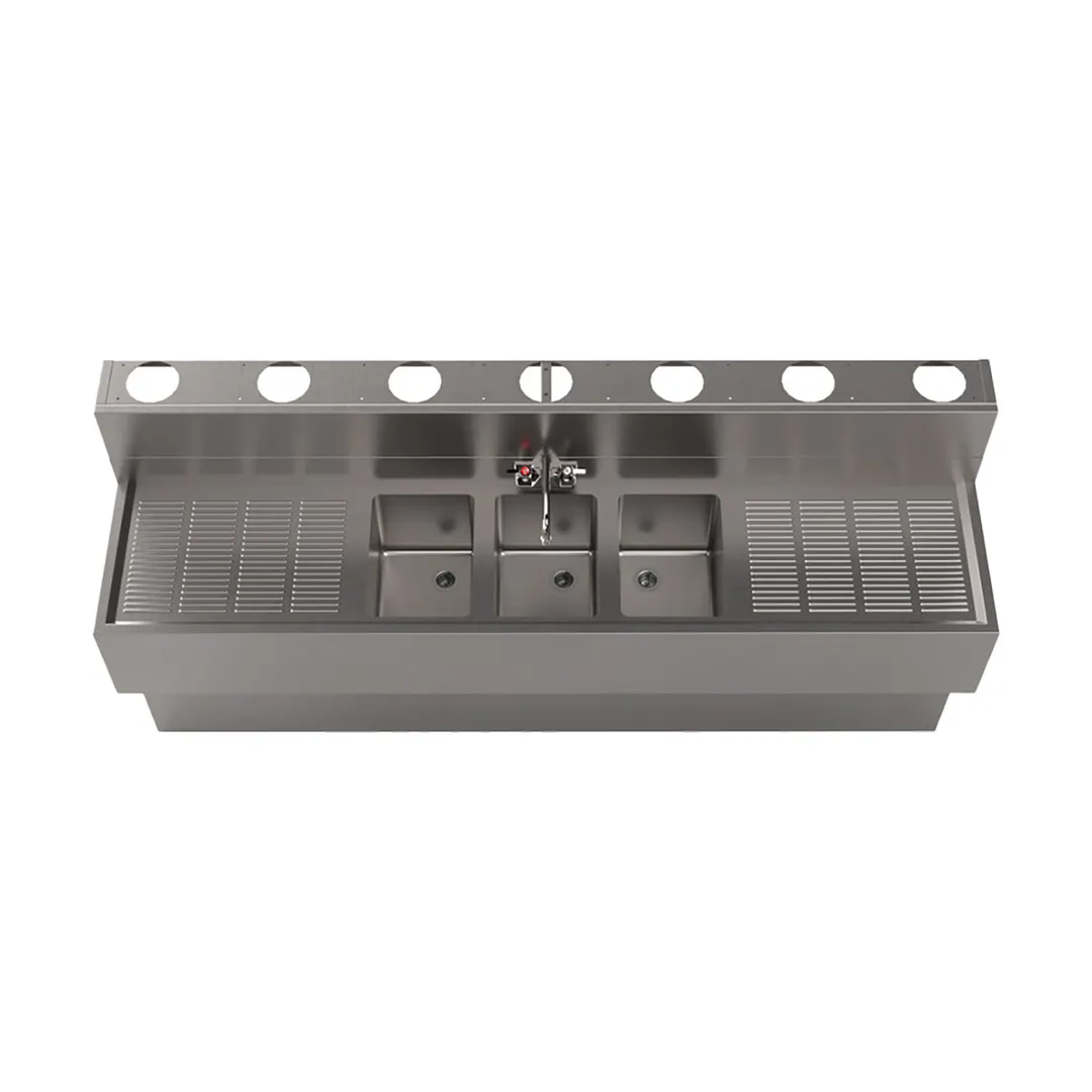 BK Resources UBDW-18-384TS Underbar Sink Units, 3 Compartment with 2 Drainboards