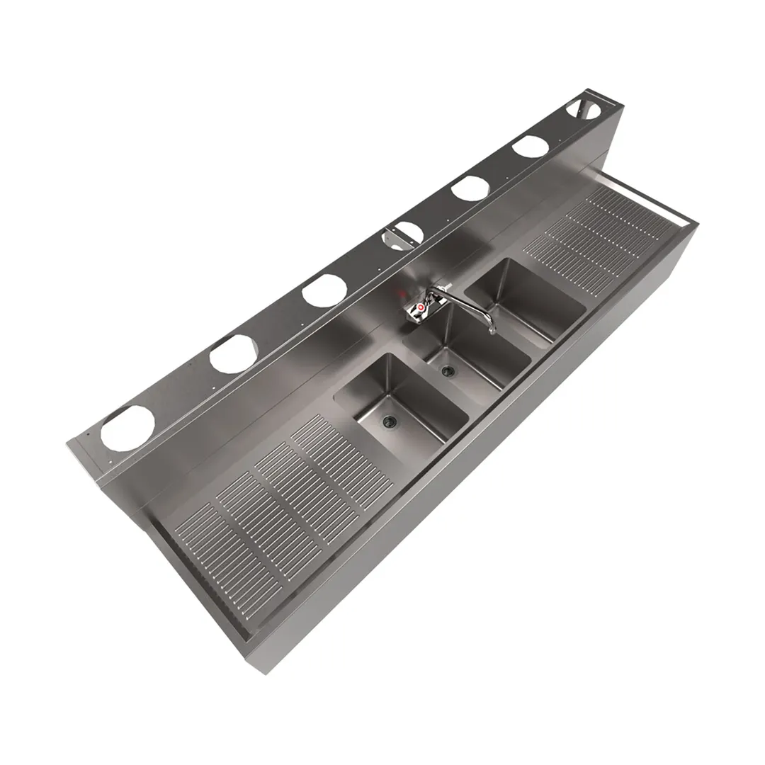 BK Resources UBDW-18-384TS Underbar Sink Units, 3 Compartment with 2 Drainboards