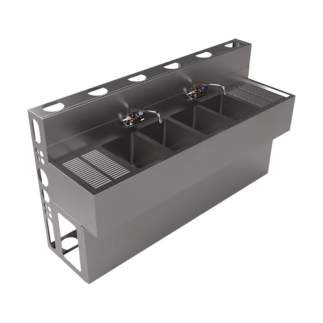 BK Resources UBDW-18-472TS Underbar Sink Units, 4 Compartment with 2 Drainboards