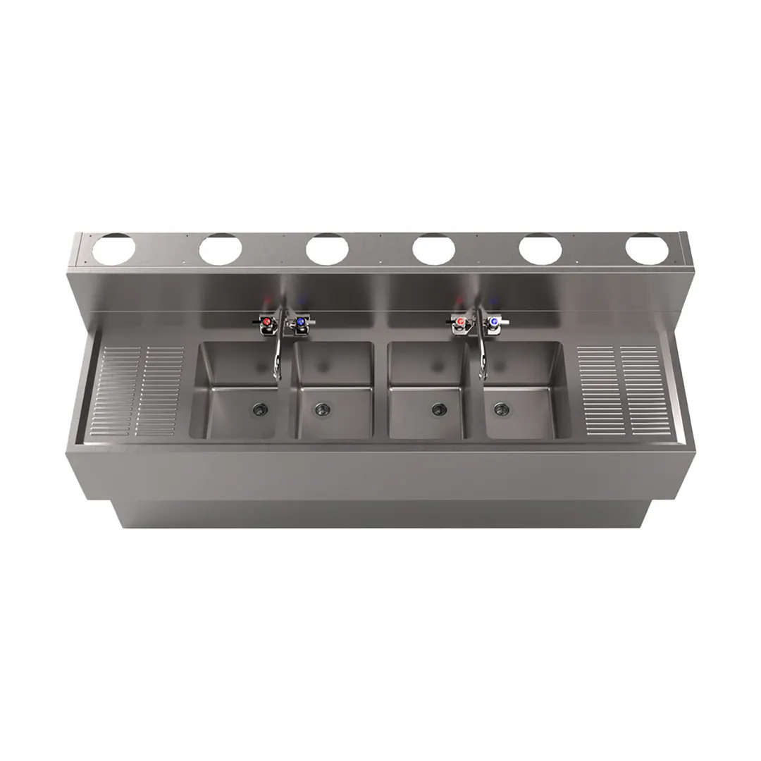 BK Resources UBDW-18-472TS Underbar Sink Units, 4 Compartment with 2 Drainboards