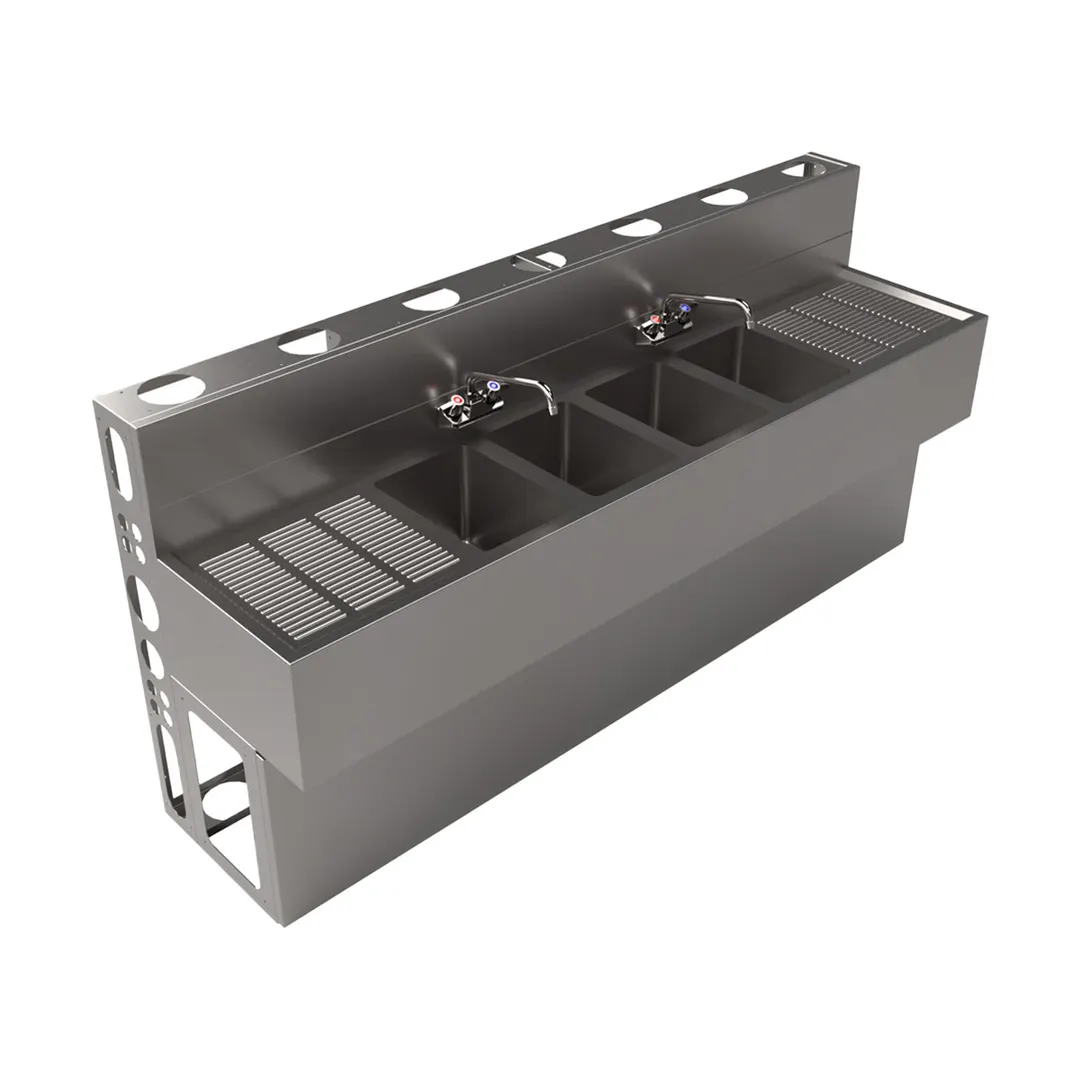 BK Resources UBDW-18-484TS Underbar Sink Units, 4 Compartment with 2 Drainboards