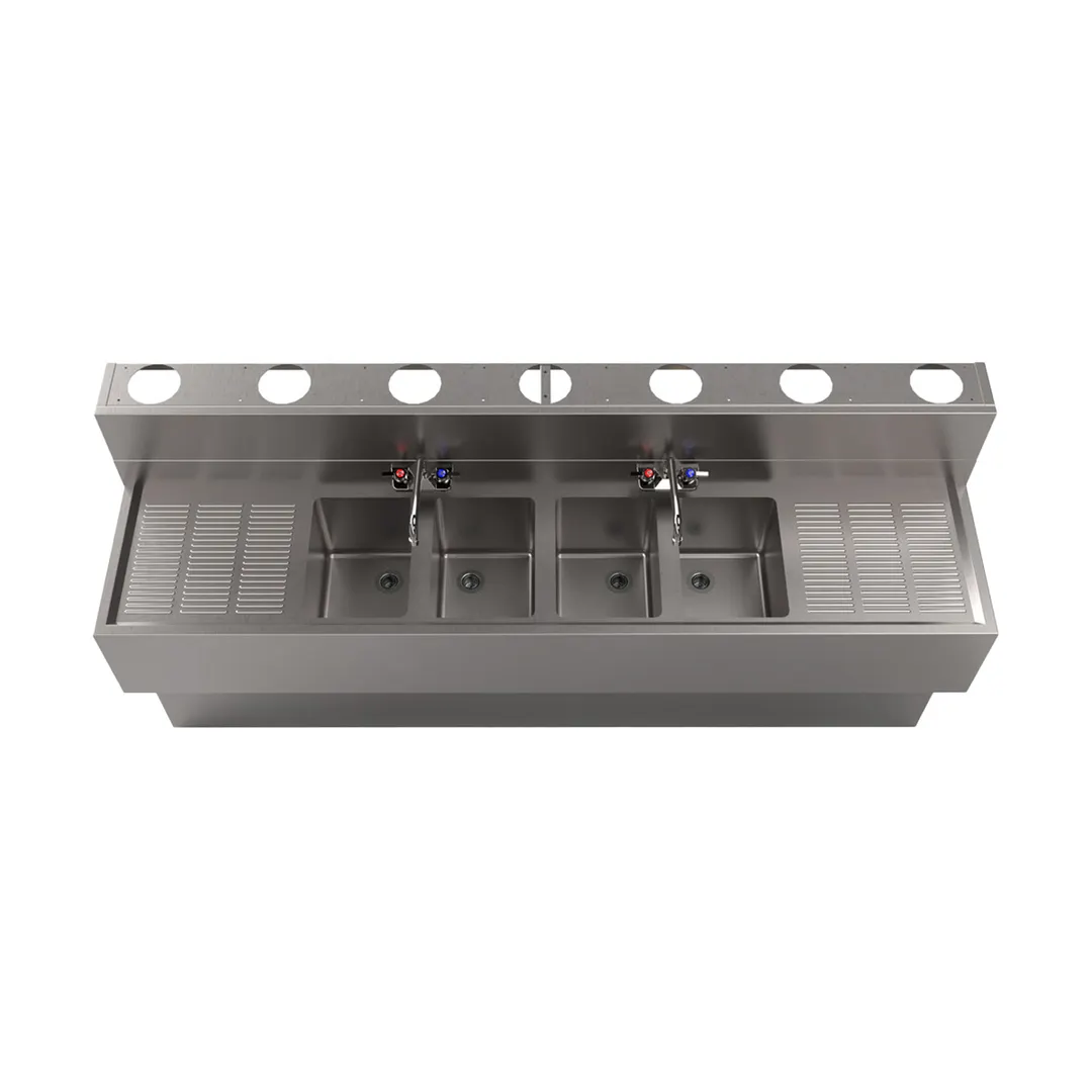 BK Resources UBDW-18-484TS Underbar Sink Units, 4 Compartment with 2 Drainboards