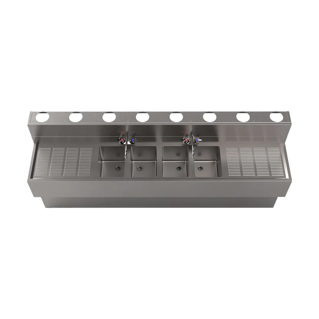 BK Resources UBDW-18-496TS Underbar Sink Units, 4 Compartment with 2 Drainboards