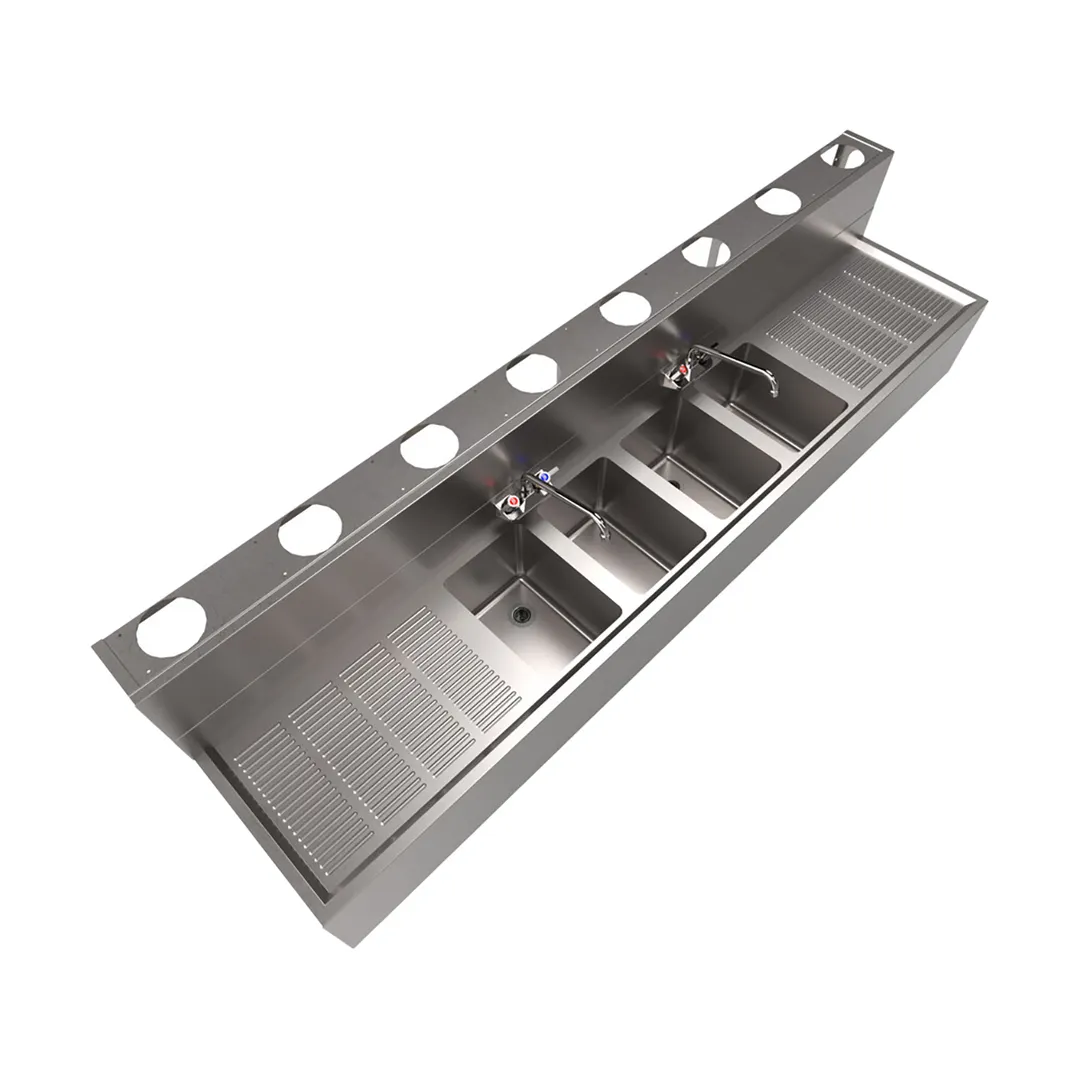 BK Resources UBDW-18-496TS Underbar Sink Units, 4 Compartment with 2 Drainboards